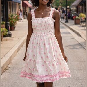 Umgee Pink and White Embroidered A-Line Dress